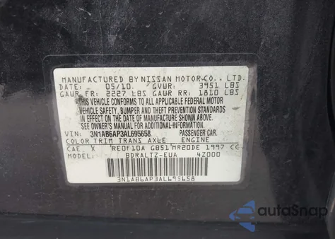 2010 Nissan Sentra 2.0S z USA, uszkodzony, nr VIN 3N1AB6AP3AL695658